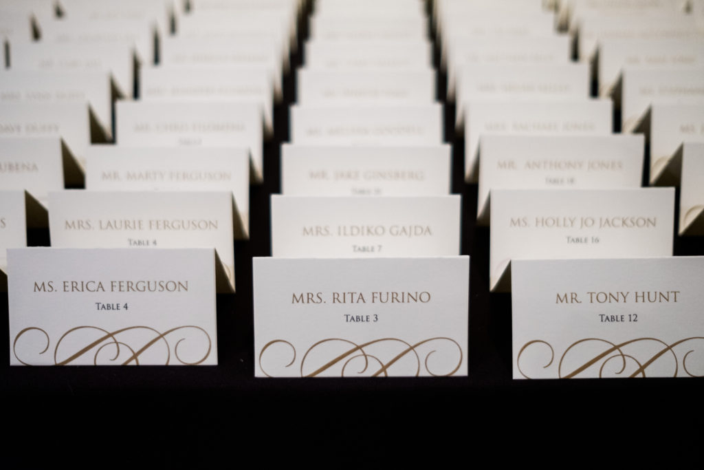 Gold and White Escort Cards